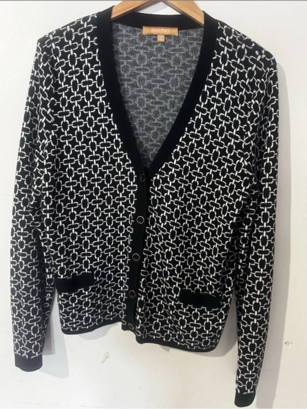 Ellen Tracy Charcoal and White Marled Knit Top XL